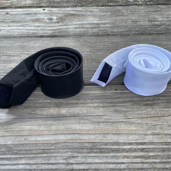 Lot of 2 Ties Black and White Slim Fit Necktie Skinny Fashion Ties - Picture 8 of 11